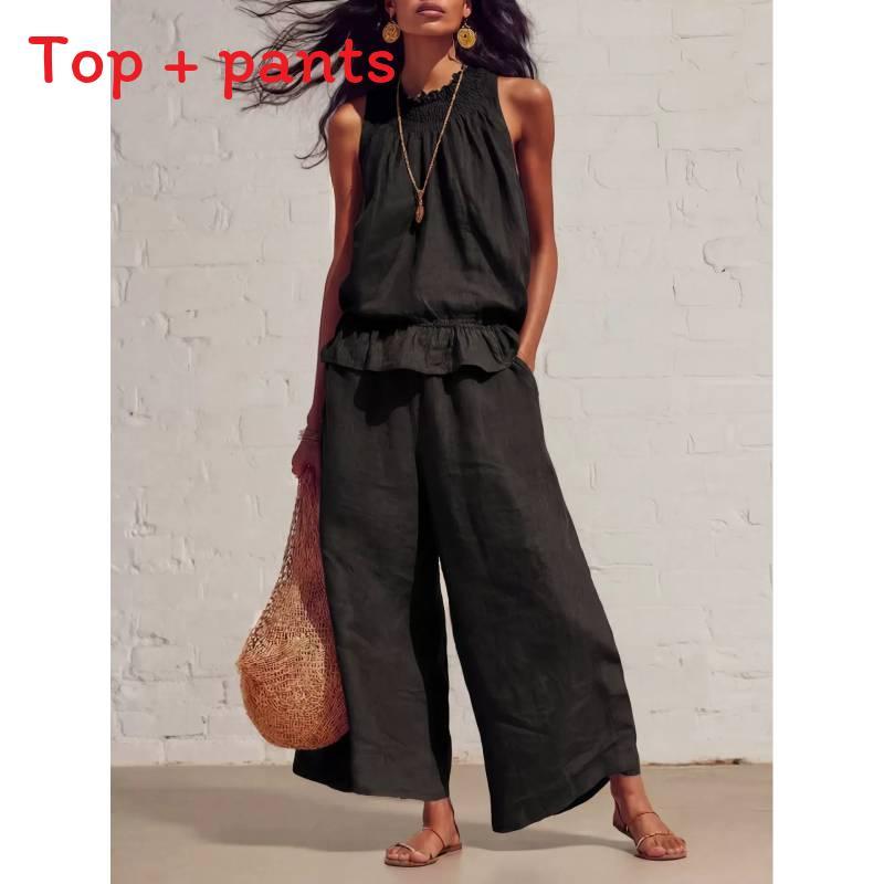Bohemian Style Womens Sleeveless Twopiece Set With Polyester Fabric For Casual Summer Wear