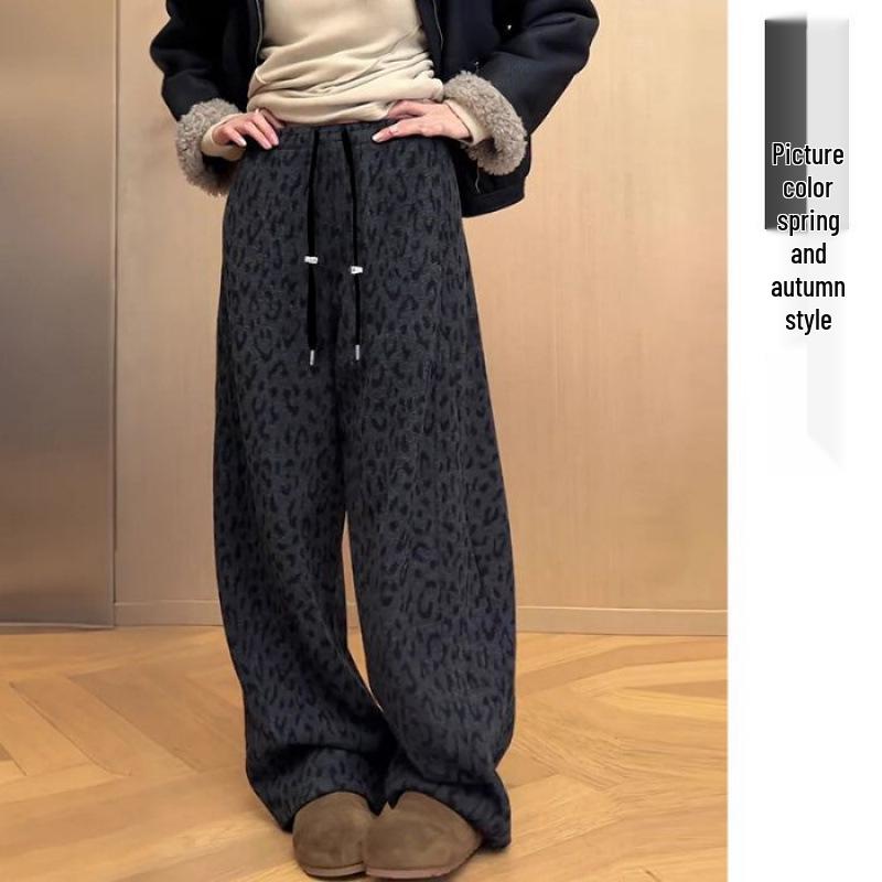 

2025 Leopard Print Velvet Wide-Leg Pants - Winter Retro Loose Slimming Thick Casual 3XL