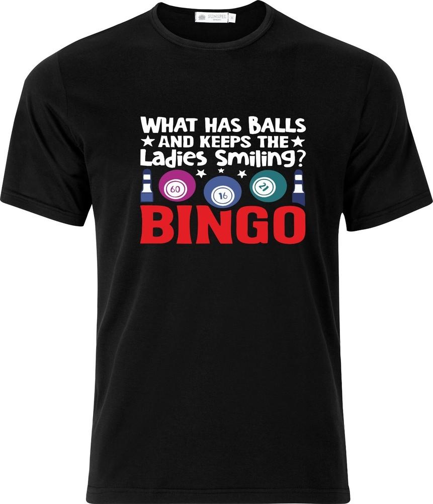 

What has balls and keeps the Ladies Smiling BINGO DTF Full Color Cotton T shirt 3XL