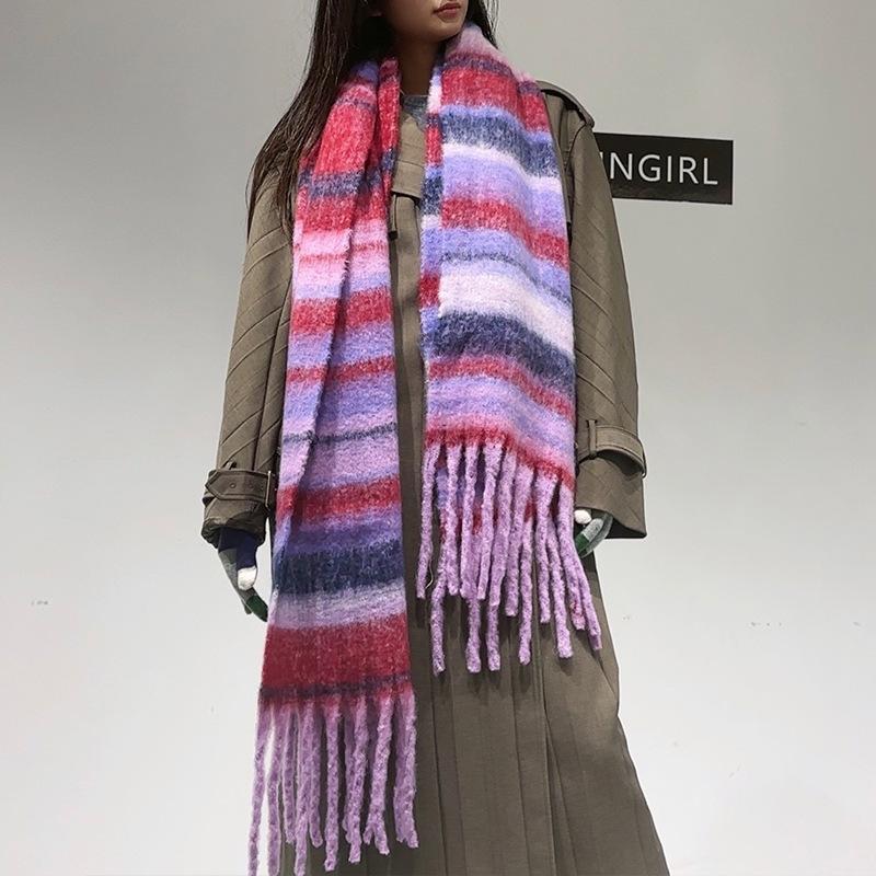 

Осень и зима новый универсальный имитация кашемира высококачественный женский теплый и утолщенный шарф простой шарф тканый бахрома шаль 45*190cm фиолетовый