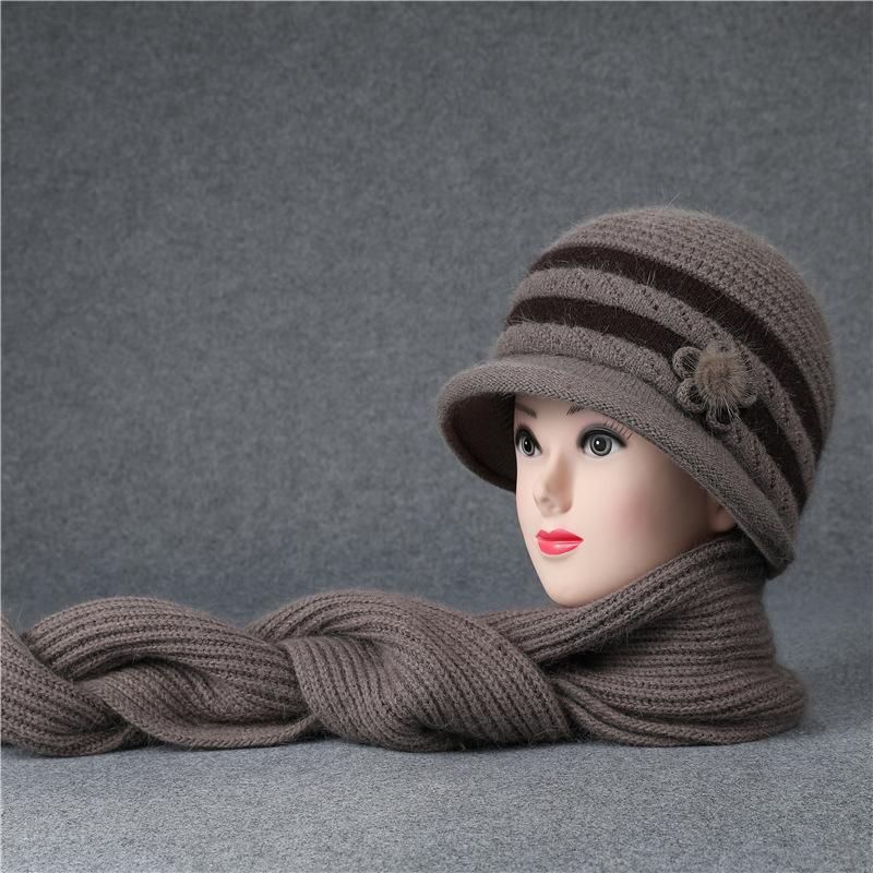 Autumn and winter the elderly flower pot hat children grandma knitted wool hat piled thickened rabbit hair warm mother hat
