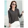 Herbst Reißverschluss Retro Gestreift Langarm Basic Shirt Schmale Passform Vielseitiges Lässiges Oberteil Damen Neues Modisches Oberteil