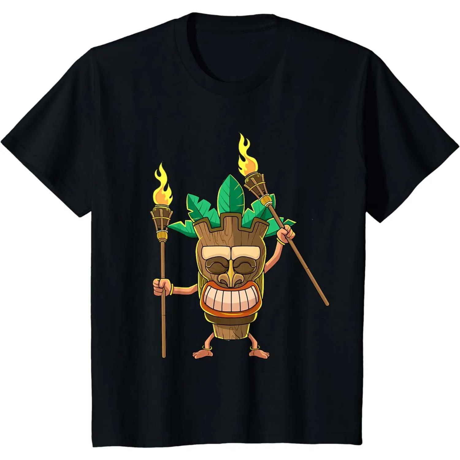 

2026 New Fashion Tiki Man Hawaiian Summer Tropical Luau Party Men Kids T-Shirt Funny T Shirt Graphic T Shirts Men Clothing Tops S чёрный