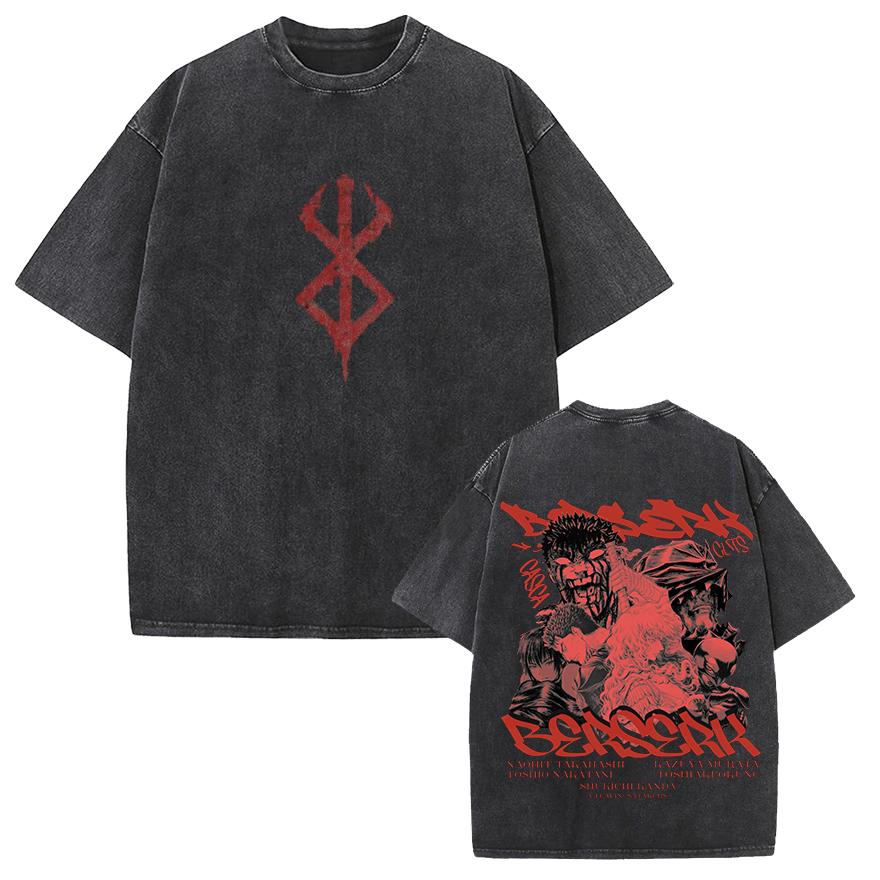 Japanese Manga Berserk Graphic Tshirt Griffith Washed Oversized T Shirt Men Women Clothing Summer Cotton Soft Short Sleeve Tees
