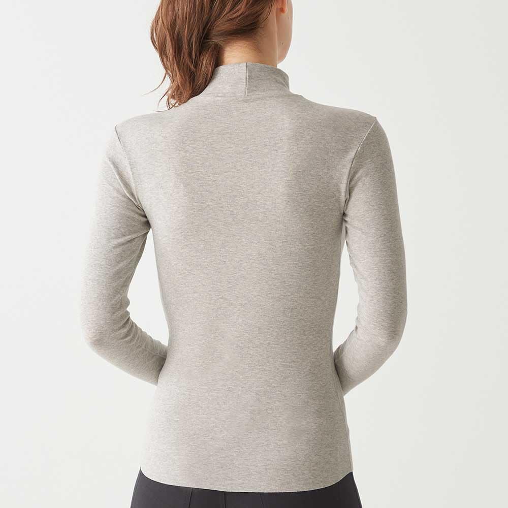 Gunze HOTMAGIC MH7845P Long Sleeve Cotton Fleece High Gray Motif Women's Innerwear, Blend, Lining, Moisture-Wicking, Heat-Generating, Neck,