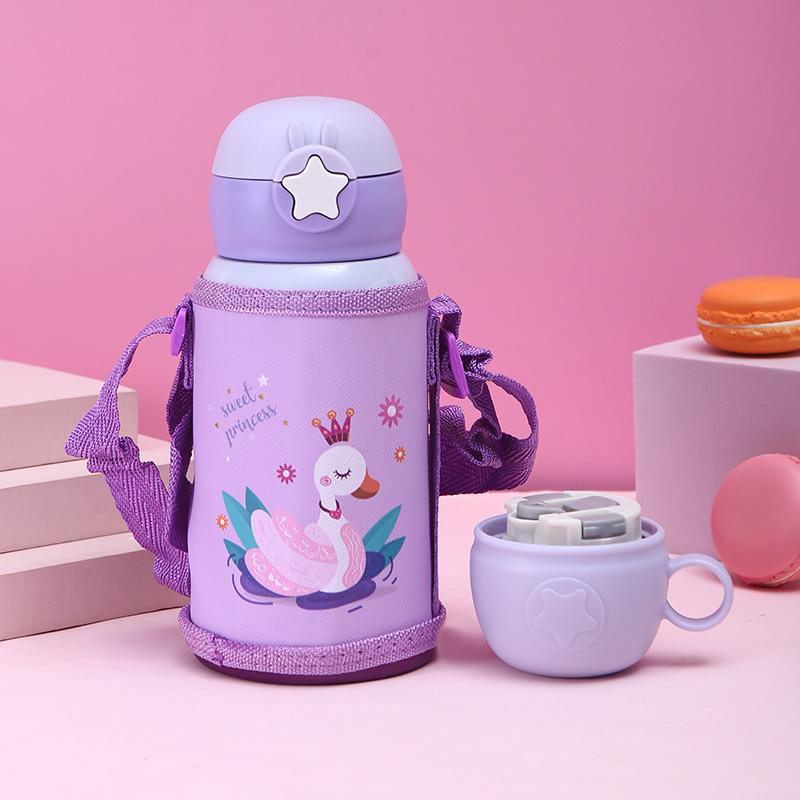Cartoon 304 Stainless Steel Children with Strap Straws Katomb Set of Water Cups Thermos Flask.