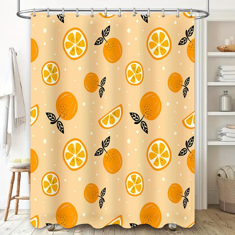 Modern Style Lemon Print Bath Shower Curtain Set for Bathroom Decor Orange Yellow Floral Pattern Made with Waterproof Polyester