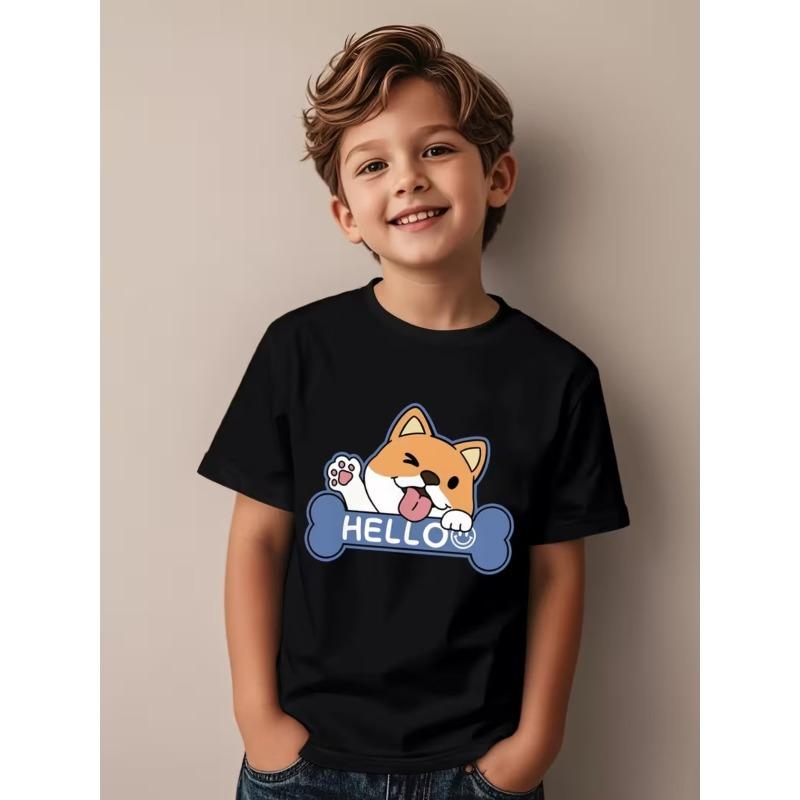 

European sizes Cute Animal Pattern Kids T-Shirt | Casual Trendy Top, Regular Fit, Suitable for All Seasons, Round Neck 98cm чёрный