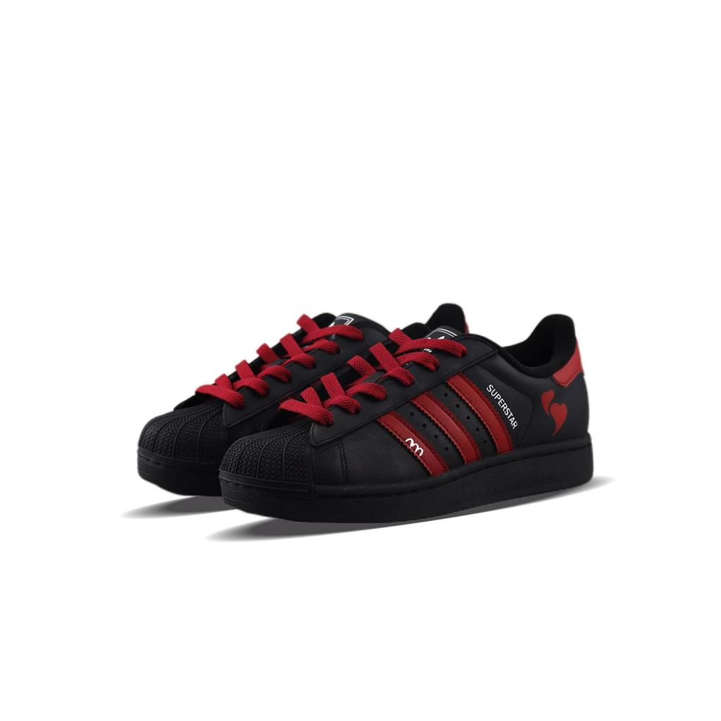 Adidas Originals Superstar 2 Slip Resistant Abrasion Resistant Low top Casual Shoes Unisex Black Red JH9977(Team129-)