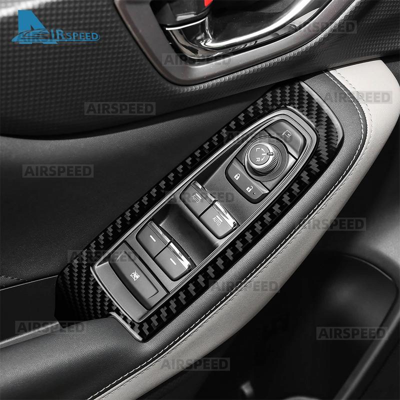 Real Soft Carbon Fiber Sticker for Subaru Forester 2024 LHD RHD Car Window Lift Button Interior Trim