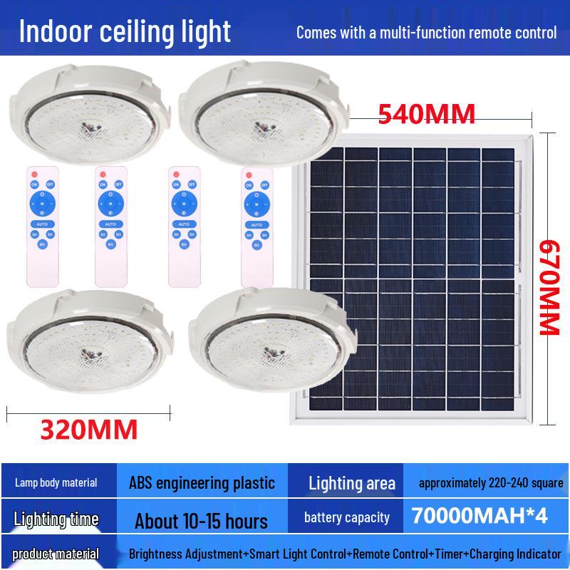 LED Solar Ceiling Light for Bedrooms, Living Rooms, Indoor and Courtyard Spaces - One-to-Two/Three/Four/Five/Seven Light Options