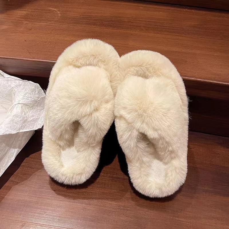 Mao Mao slippers women's new high-end outdoor wear versatile autumn and winter one-word thick-bottomed cotton slippers