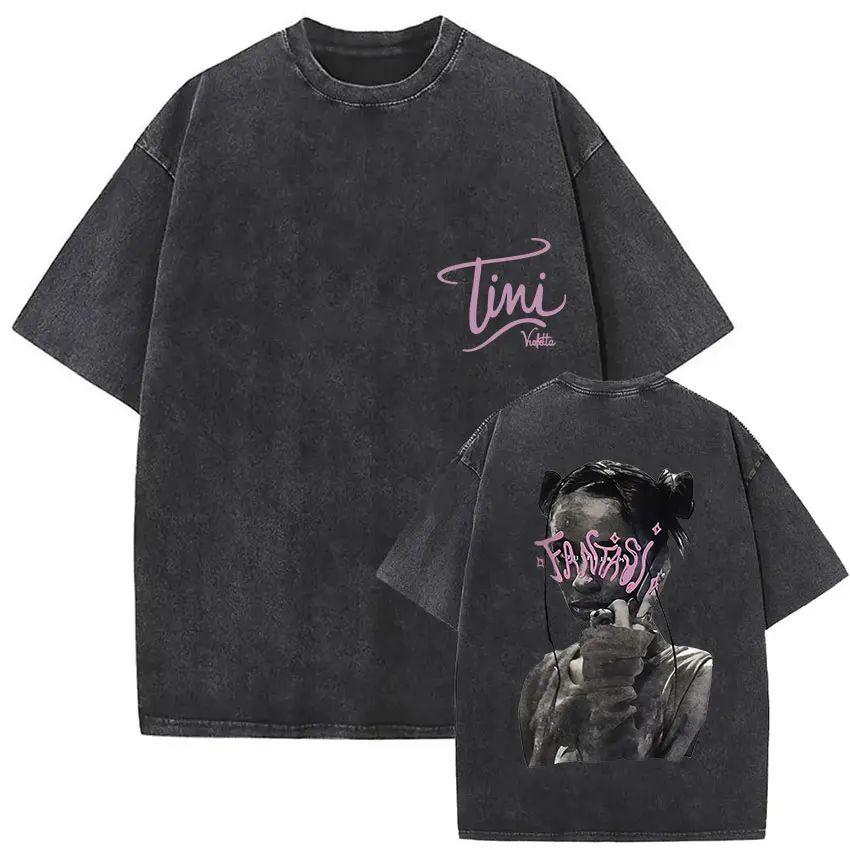 Y2K Hip Pop T Shirts Singer Tini Stoessel Futtura Album Summer Fashion Retro Washed Oversized Tshirt Print Street Wear Unisex