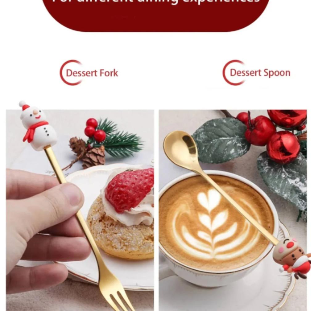 6Pcs Christmas Fork And Spoon Set Stainless Steel Creative Tableware Coffee Tea Dessert Forks And Spoons Gift Set