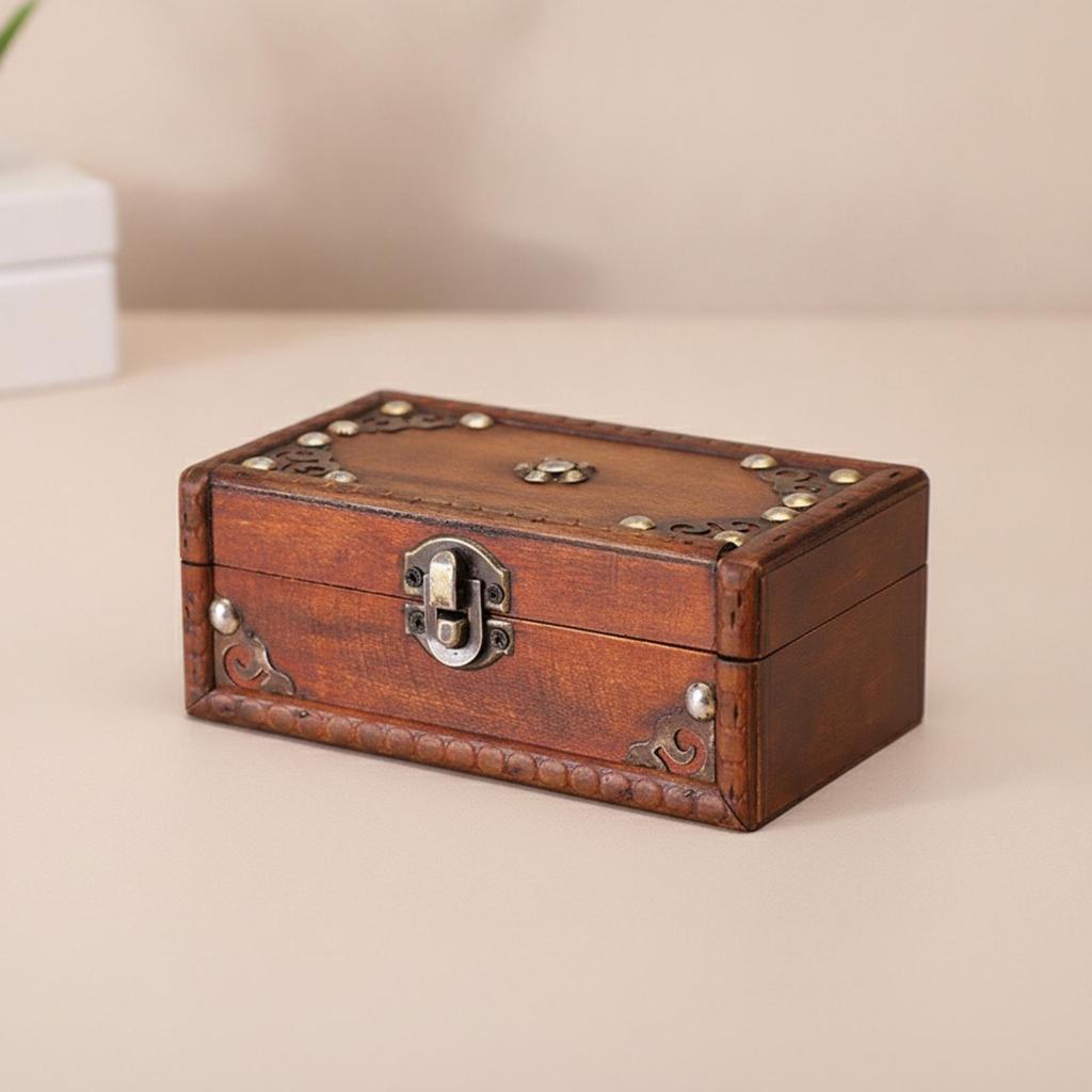 Vintage Distressed Wooden Storage Box with Metal Clasp Sturdy Decorative