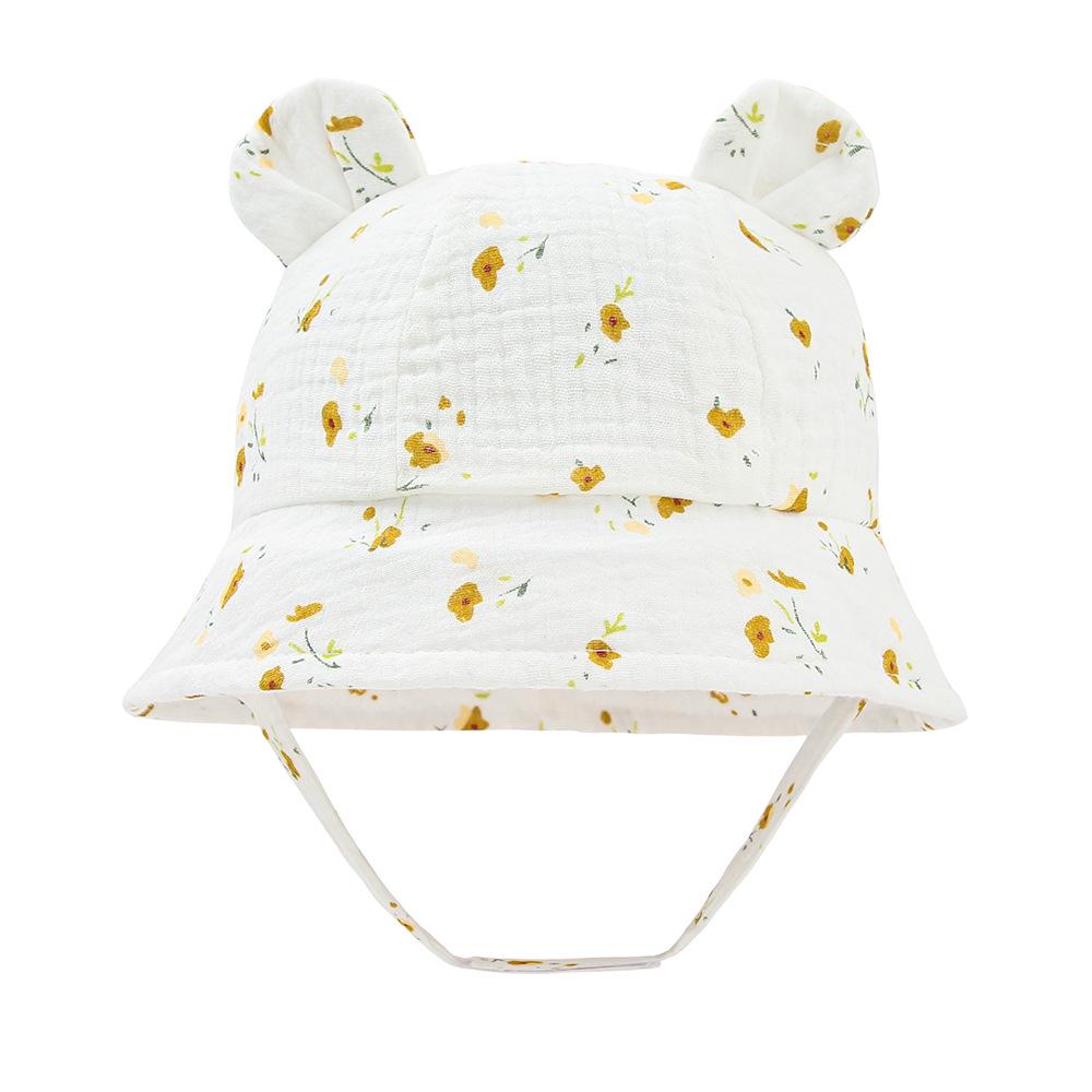Baby Pure Cotton Bucket Hat with Rabbit Ears - Solid Color Sun Hat for 3-12 Months