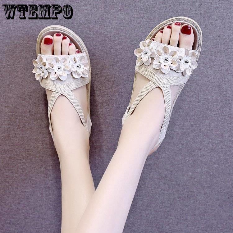 Letní sandály dámské vílí styl ke všemu síťová červená ins móda květina silná podrážka římské dámské boty