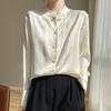 Women's Summer Stand Collar Jacquard Shirt in Solid Color Silk Satin