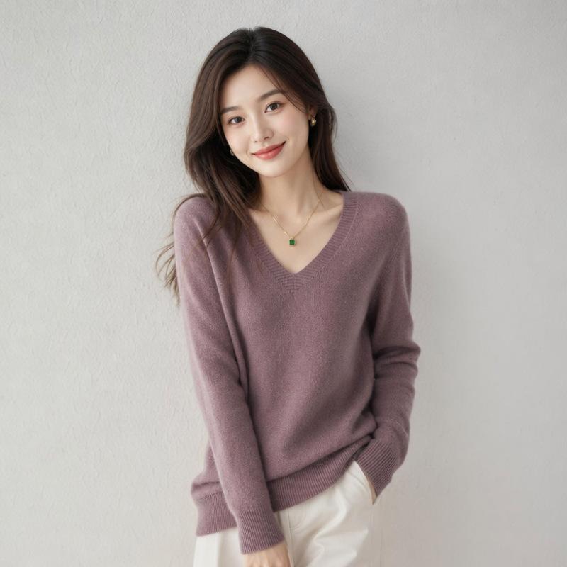 Women S V Neck Long Sleeve Pullover Knit Sweater Plus Size