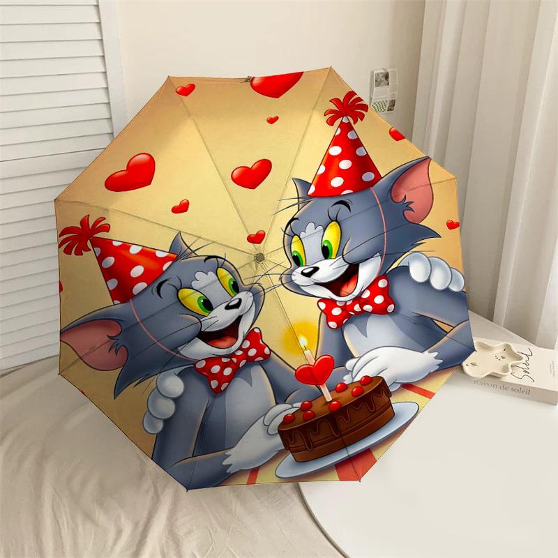 

1pc Tom Jerry Automatic Open/Close Umbrella Compact Folding Umbrella with 8-Rib Shaft lightweight esign, for Women/Men1187A