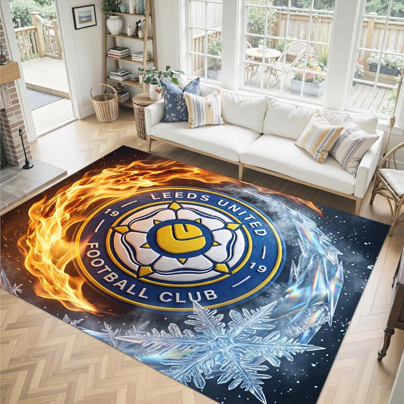 Leeds United Football Design Crystal Velvet Carpet Cozy Non?Slip Printed Rug For Bedroom Living Room Entrance