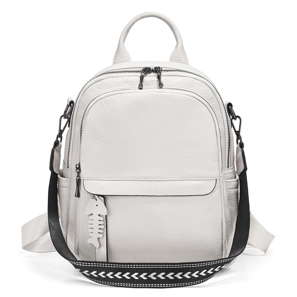 Zency 2025 Genuine Leather Backpack Multi-pocket Design Travel Convertible Shoulder Bag