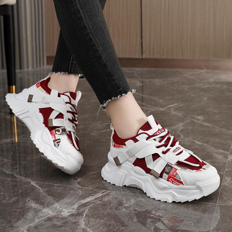 ZYCK-6 new 2025 sports shoes leather surface heightening shoes women's shoes color matching platform student fashion Korean version tide