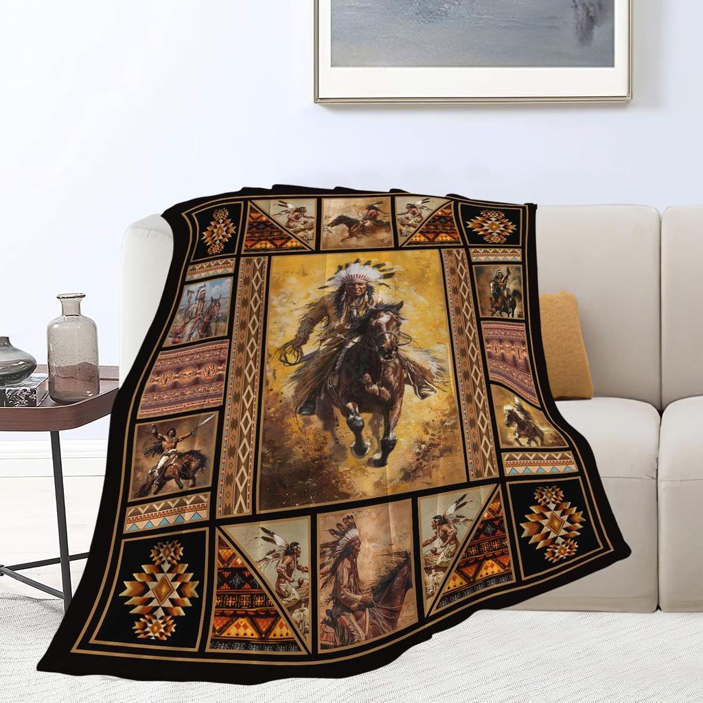 Rustic Indians Blanket Native n Throw Blanket Retro Chief Flannel Stuff Merch Cozy Decor Fleece Plush Fuzzy Warm Soft Lightweight Bedding Indians