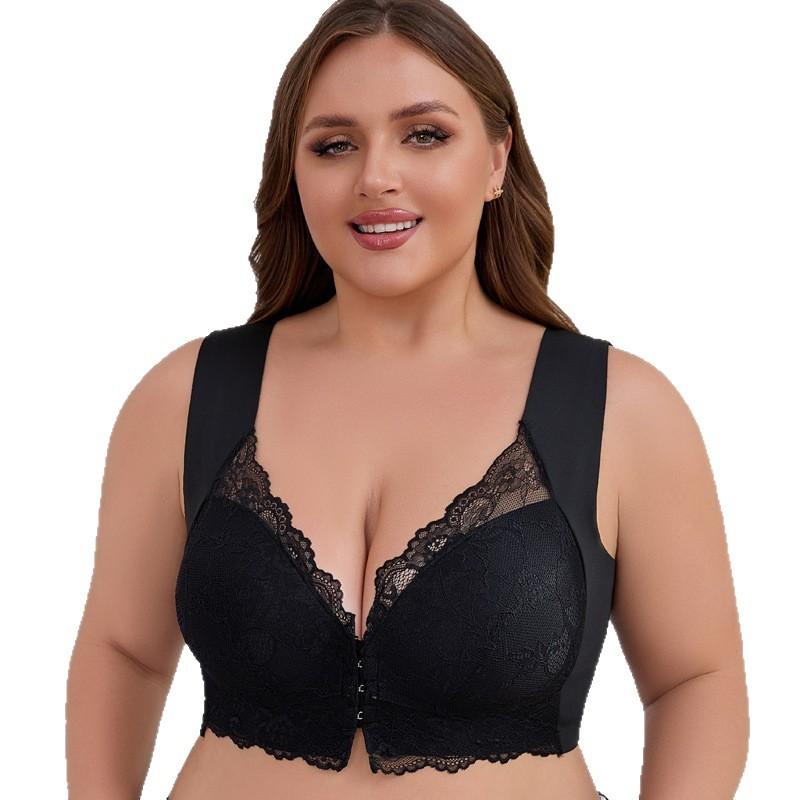 European and American Plus Size Bra Thin Vest for Women with Gathered Beautiful Back and Front Buckle Fixed Cup Underwear