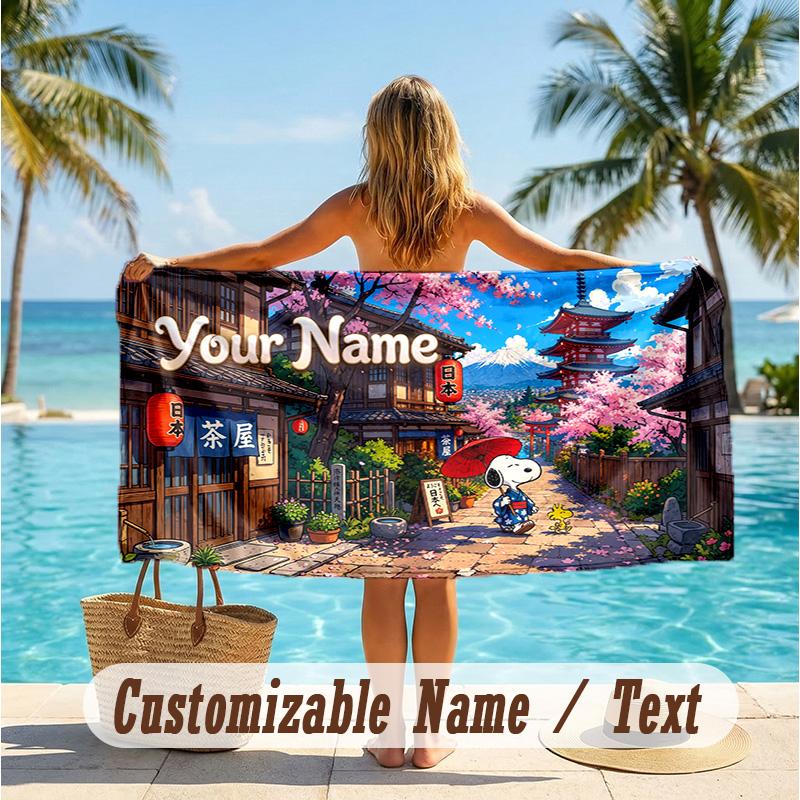 Custom Text Beach Towel, Soft Absorbent Swimming Multi-use TowelSnoopy Peanuts