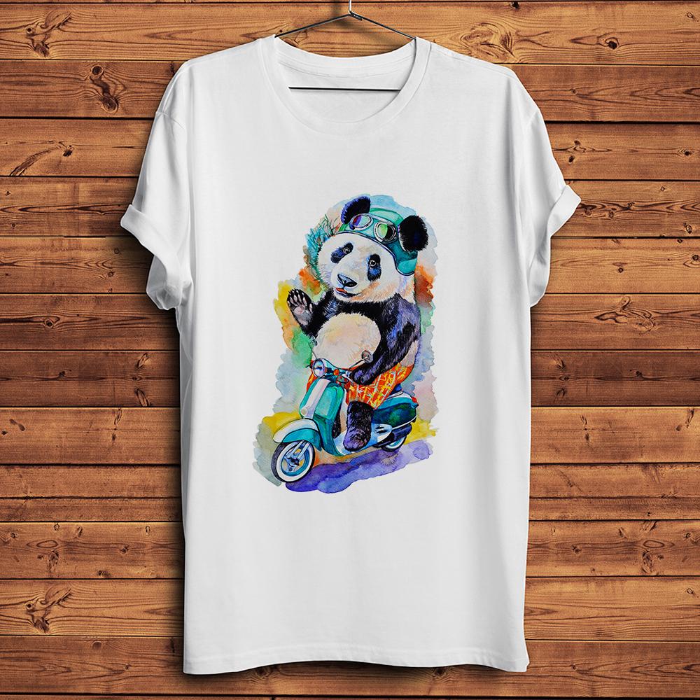 Watercolor Panda Lion Wolf Fox on Bike Motorcycle Funny T ShirtUnisex Casual Short Sleeve Cool Tshirtunisex TeeBreathable Print