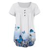Women's Summer Short Sleeve Round  Neck Top Floral Butterfly Print Top