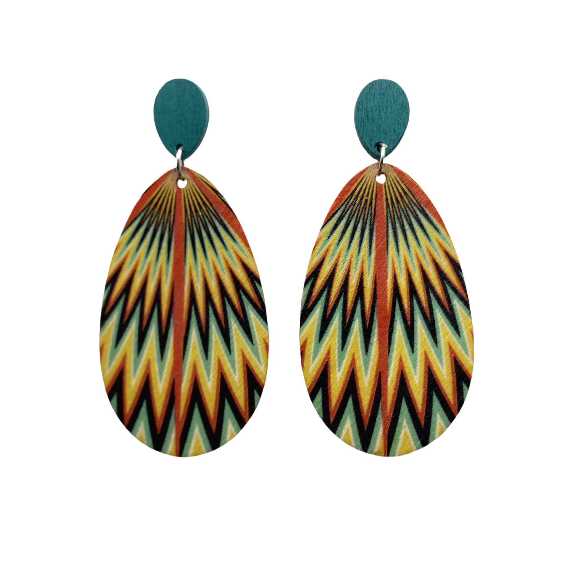 European Feather Print Bohemian Earrings - Retro Beach Jewelry Hot Seller павлин голубой