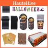 Happy Party Halloween Decoration Supplies Pumpkin Tablecover Straws Paper Plates
