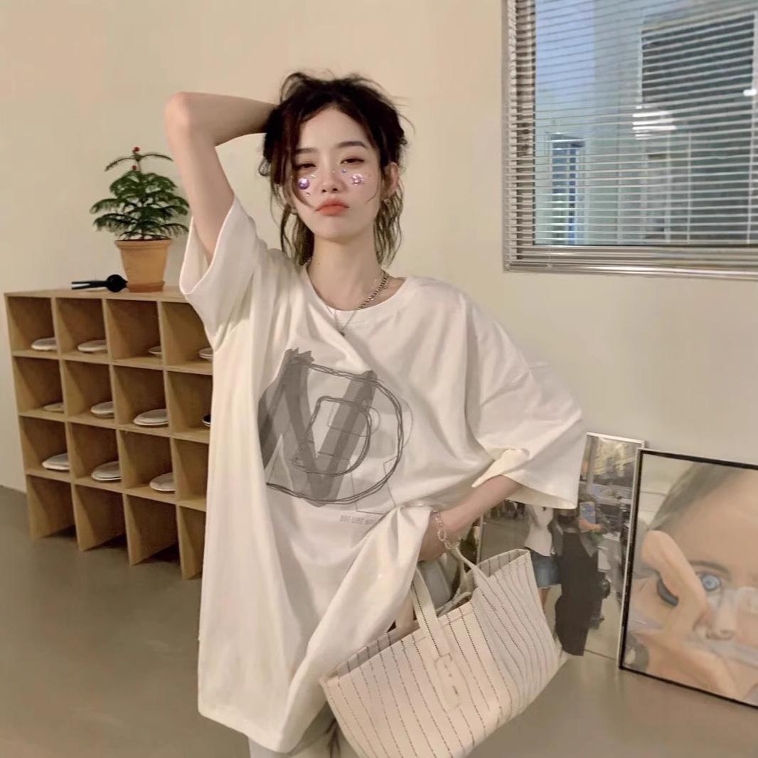 

2025 Girls Printed Short Sleeve T-Shirt: Casual, Comfortable, Versatile Summer Wear for Middle and High School Students M чорний