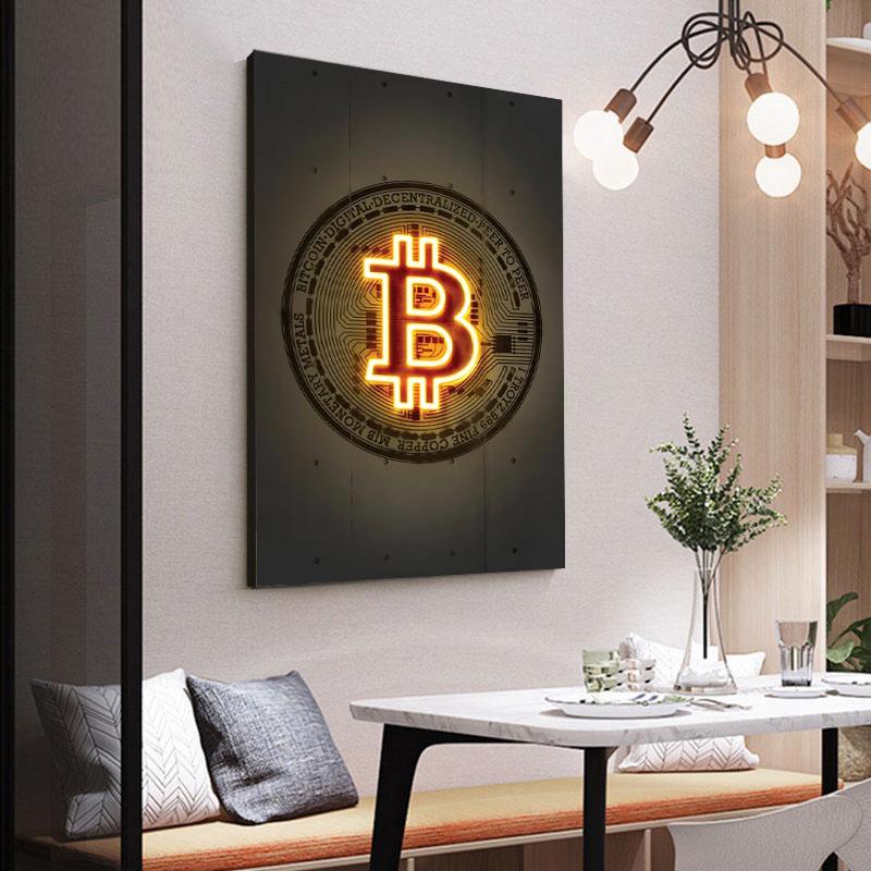 Modernt guld Bitcoin Inspirerande dukmålning Väggkonstaffischer Skriver ut Väggbilder för vardagsrummet Hem Cuadros Dekorativa