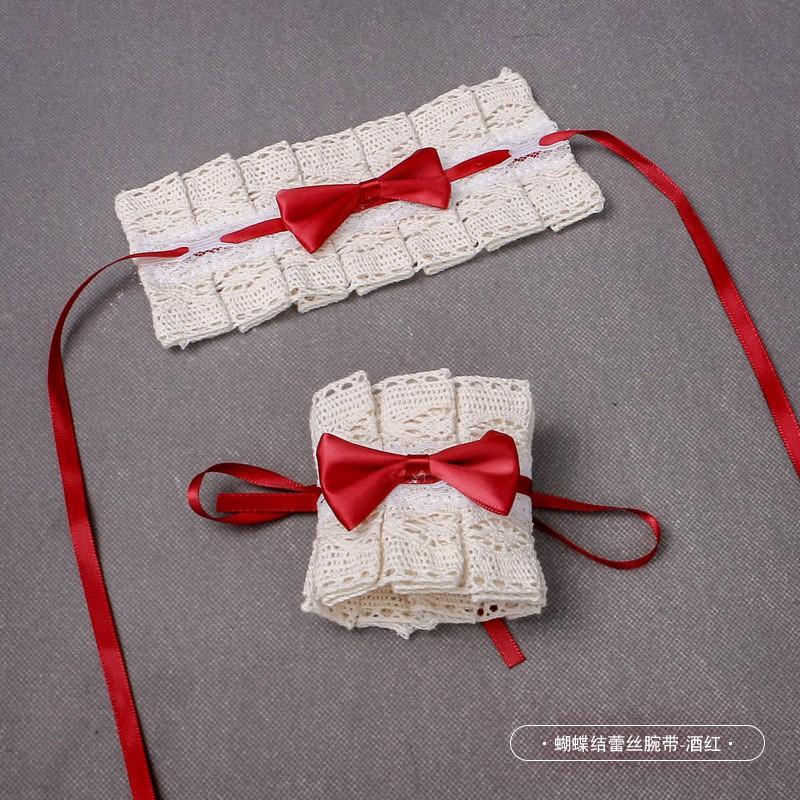 Handmade Sweet Lolita Hair Accessory Set - Lace Bow Clip Headband Tea Party Style