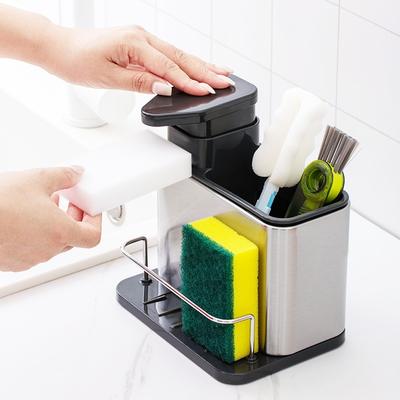 3-in-1 Stainless Steel Kitchen Sink Organizer with Soap Dispenser, Sponge Holder Drain Rack Space Saving for Countertop Sink
