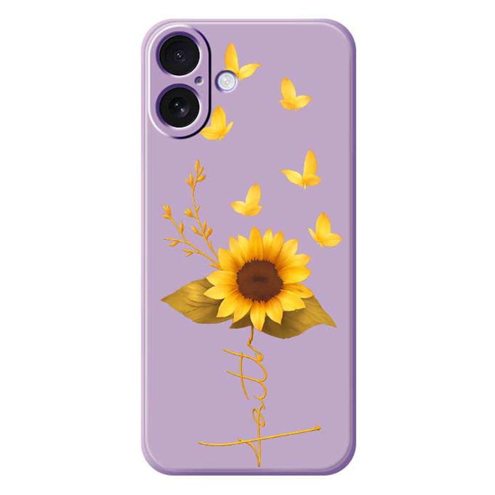 For iPhone 17 Case Golden Butterfly Sunflower Pattern Printing Straight Edge TPU Phone Back Cover