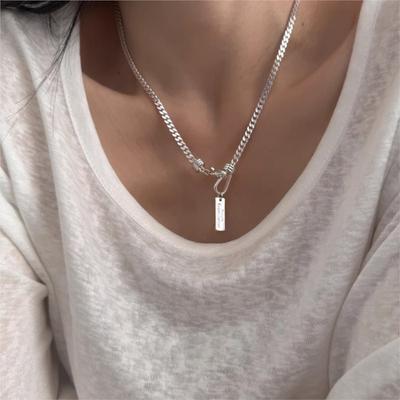 PANJBJ 925 Sterling Silver Geometry Necklace for Women Chain Hip Hop Letter Line Trend Jewelry Party Gift Dropshipping