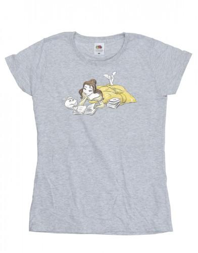Disney T-shirt di Cotone da Donna/Signora La Bella e la Bestia Belle che Legge