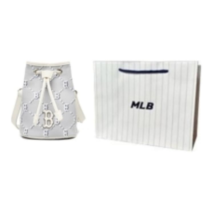 New MLB Monogram Collection Polyester Bucket Bag, Shoulder Bag, Crossbody Bag Mini Unisex Light Gray 3ABMS022N-43GRS