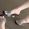 Miguu Beautiful One-word Sandals Women Wear New Rhinestone with Suede Temperament High-heeled Cool Slippers In Summer