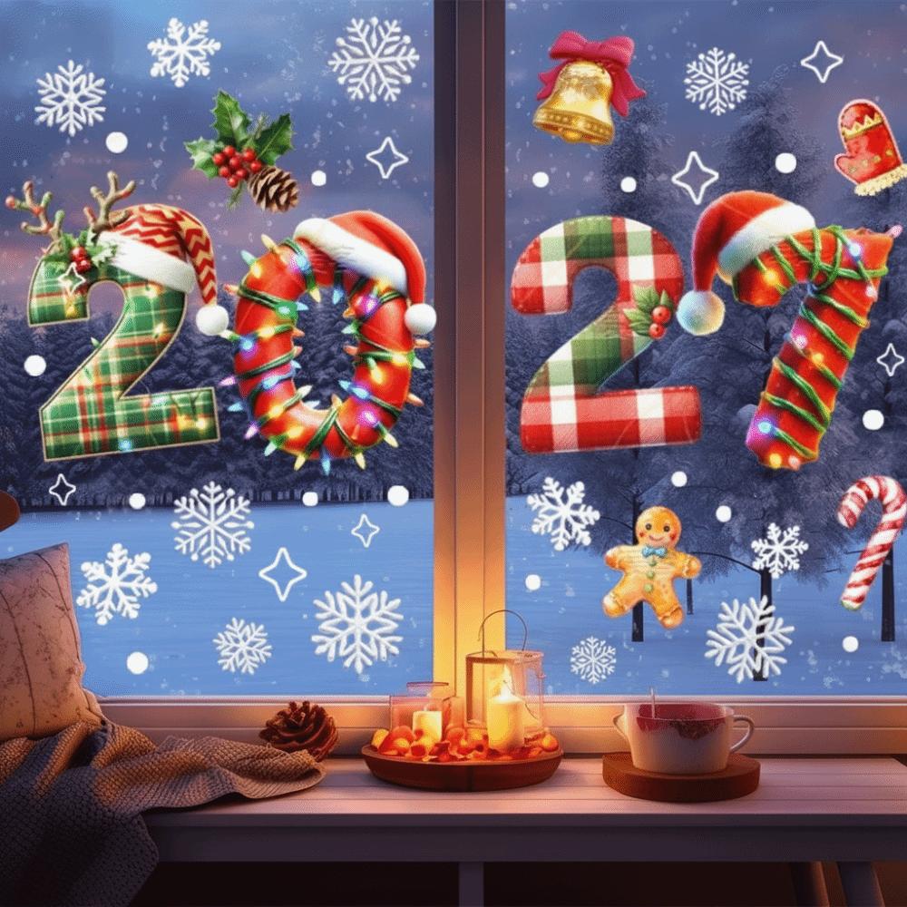 Snow Designs Christmas Window Stickers Santa Claus Designs Christmas Window Decals  Home Decor