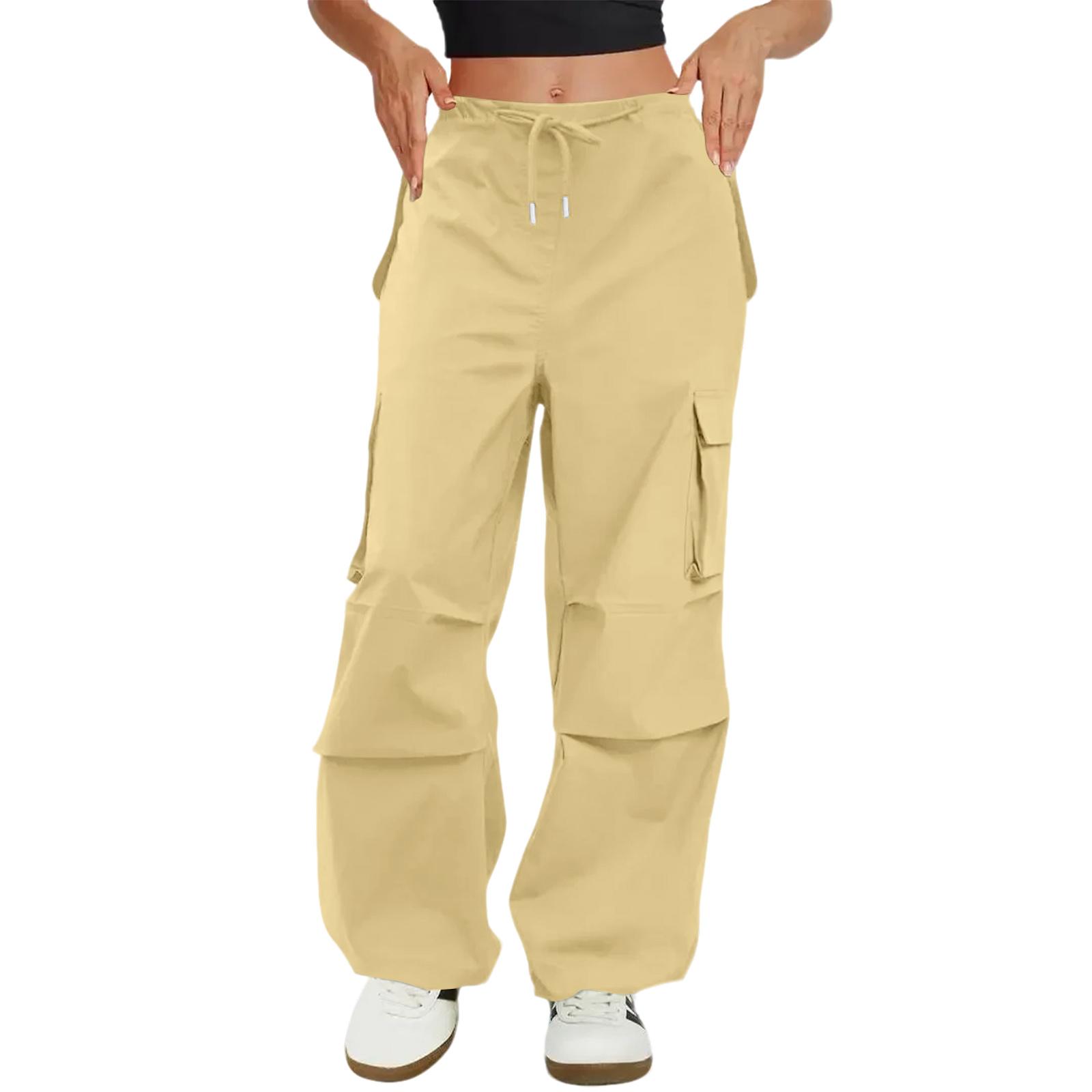 

Women s Fashionable Solid Color Drawstring Elastic Waist Multi Pocket Workwear Casual Pants M