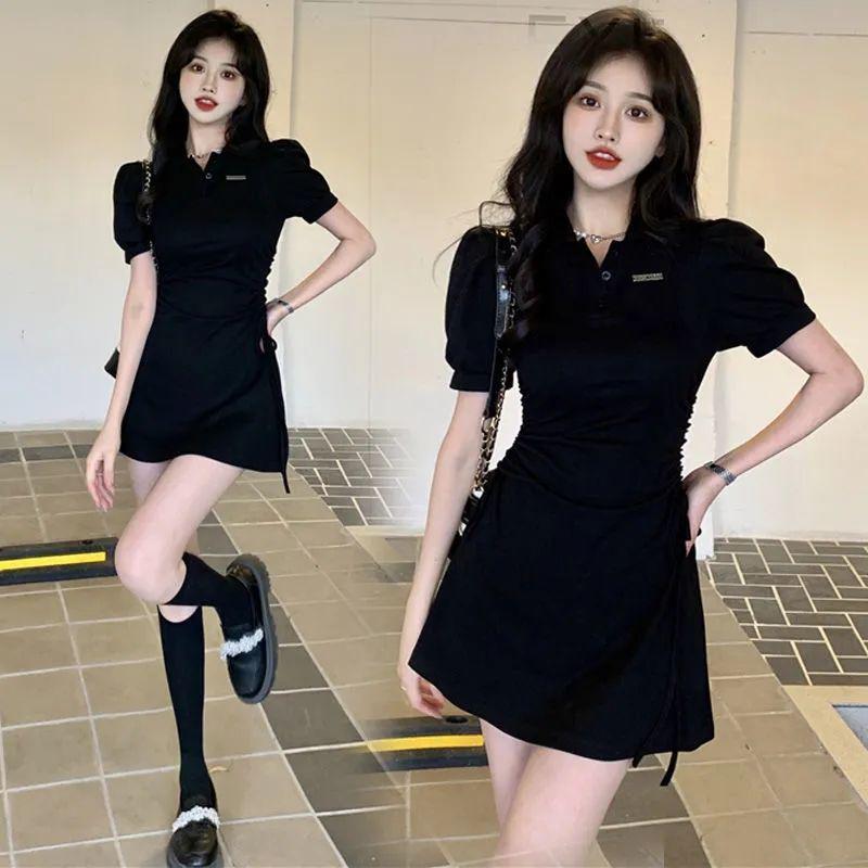 

Сладкое и пикантное платье-поло с коротким рукавом для похудения - Женская коллекция весна/лето, подчеркивающая талию Medium чёрный