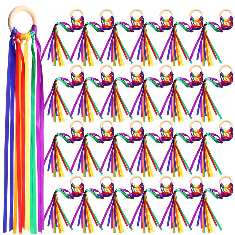Regenbogen Handdrachen Kreatives Tanzband Streamer Mit Holzring Handgelenk Taktiles Spielzeug Set Kinder Geburtstagsparty Mitgebsel Geschenke