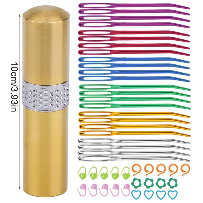 48Pcs Stainless Steel Curved Needle Set Big Eye Curved Tapestry Needle Stitching Marker for Beginner Knitting Crochet