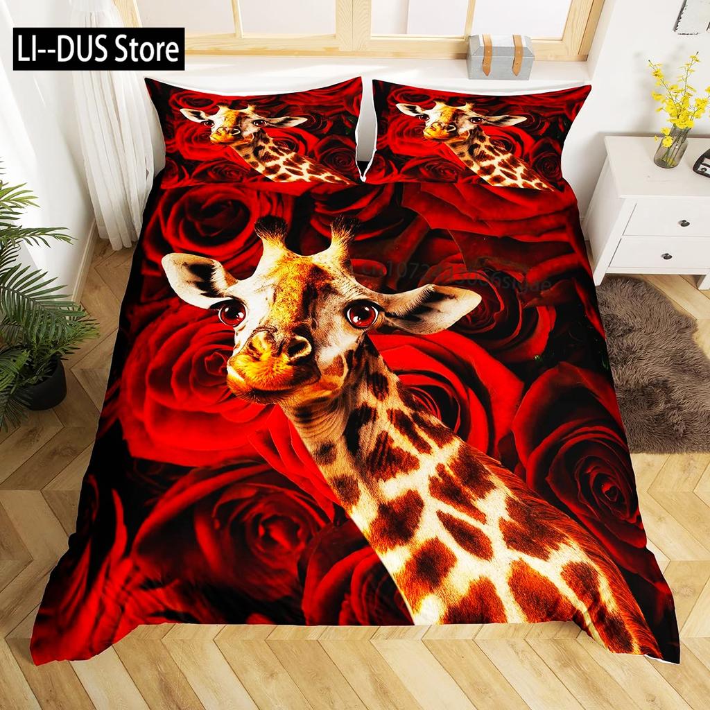 Wild Animal Giraffe Comforter Set Twin King Size Bedding Set for Kids Adults Decor Comforter Quilt Set with 2 Pillowcase 3Pcs