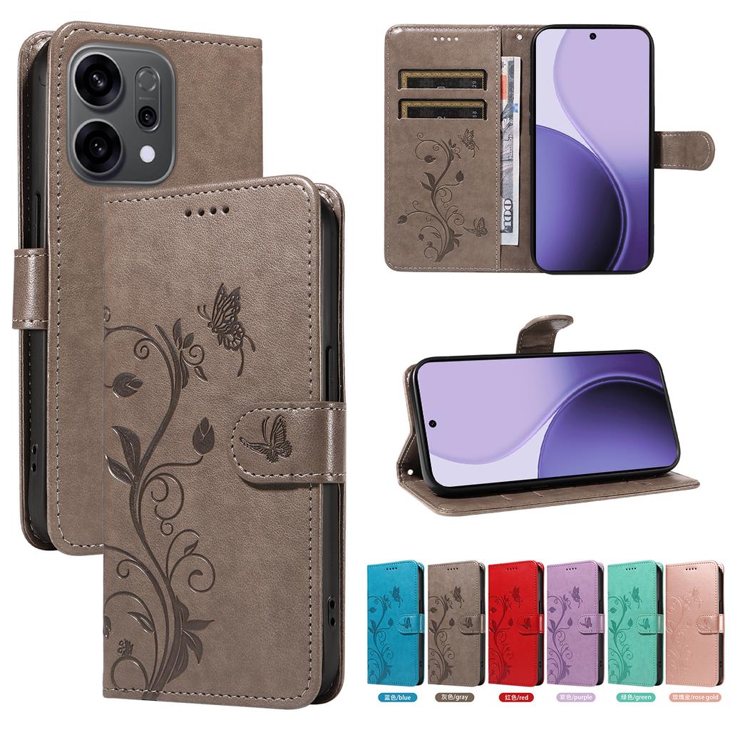 Butterfly Flower Vine Flip Wallet Leather Case For OPPO Reno 14 13 12 11 10 8 Pro 11F 12FS 13FS 13f 14F Card Slots Cover